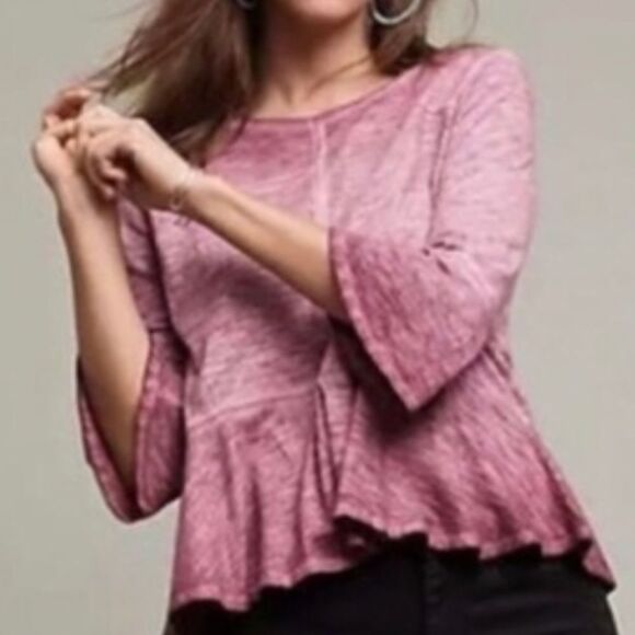 (BOGO FREE) Anthropologie  Akemi + Kin Ombre Patch Seamed Peplum Top XS - Picture 1 of 4